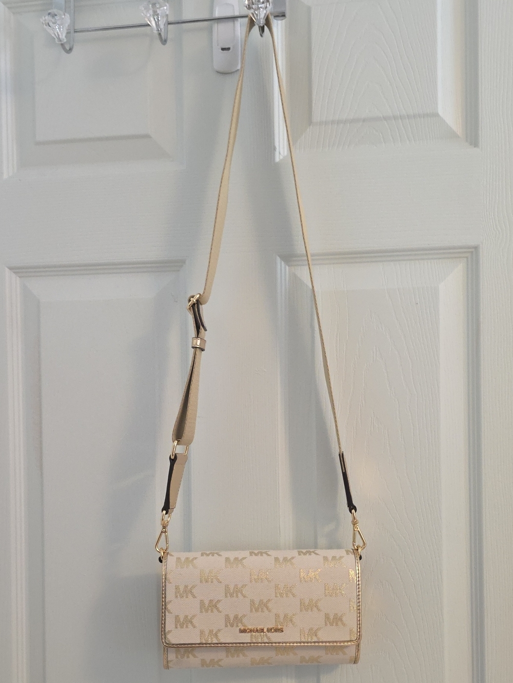 Michael Kors Beige Cream MK Logo Crossbody Bag - Picture 1 of 9